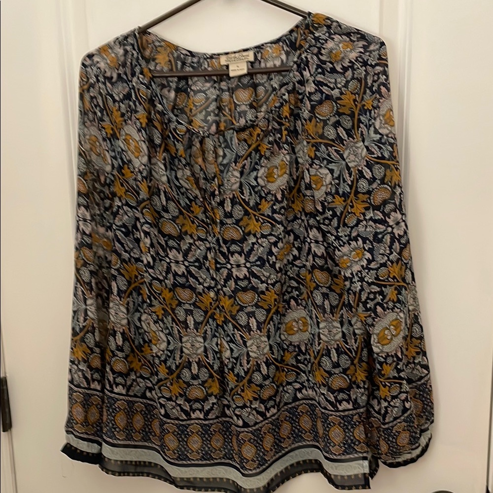 Lucky Brand Brown and Blue Long Sleeve Blouse